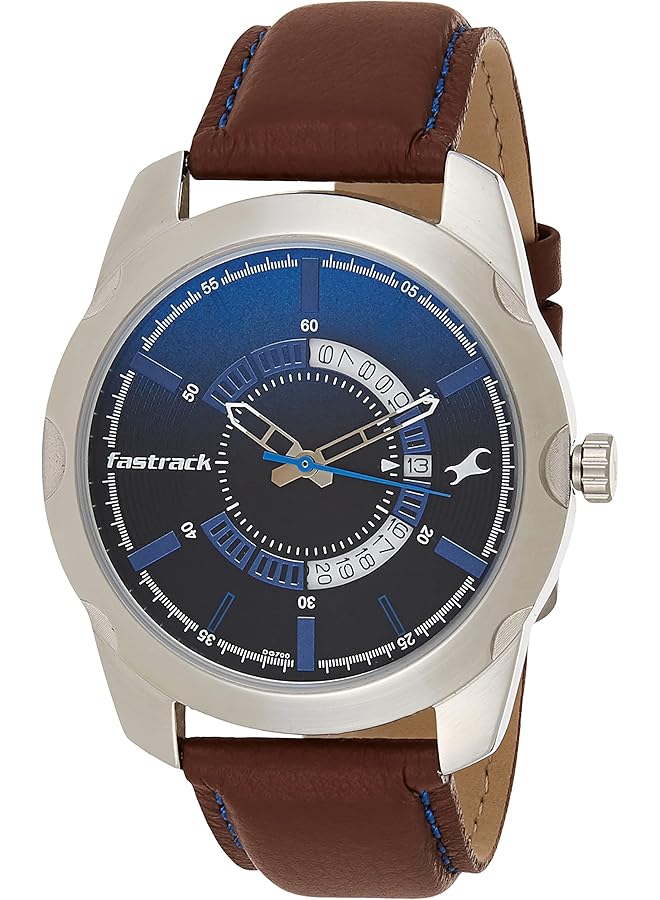 فاستراك ساعة 3123Sl04 بمينا أسود وسوار جلدي وسوار بني - Image 1