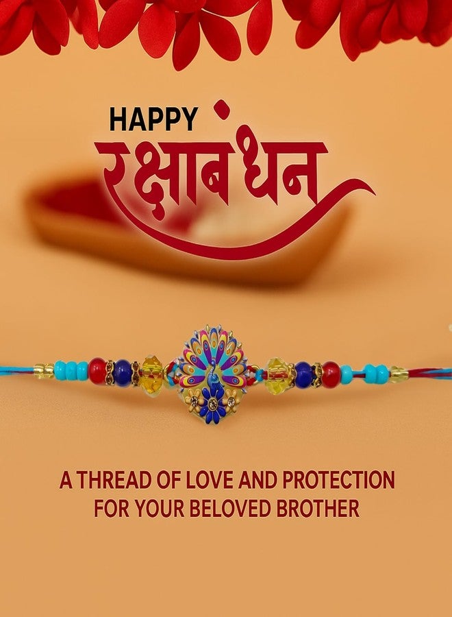 Sage Square Rakhi for Brother, Bhai with Roli Chawal | Raksha Bandhan | Designer Beads, Stones, Decorative Work | Stylish Handcrafted Rakhi Gifting for Sibling Festival Celebration (Type 16) - Image 5