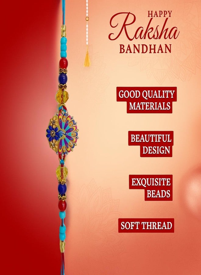 Sage Square Rakhi for Brother, Bhai with Roli Chawal | Raksha Bandhan | Designer Beads, Stones, Decorative Work | Stylish Handcrafted Rakhi Gifting for Sibling Festival Celebration (Type 16) - Image 4