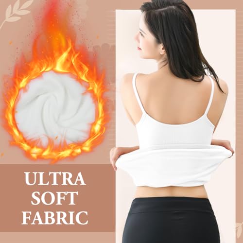 PALAY® Thermal Wear for Women Set V Neck Fleece Lined Thermal Top Winter Inner Wear Slim Fit Cotton Warmer Underwear Tops Camisole Thermals Comfy Stretchy Base Layer Vest Thermal for Women - White - Image 4
