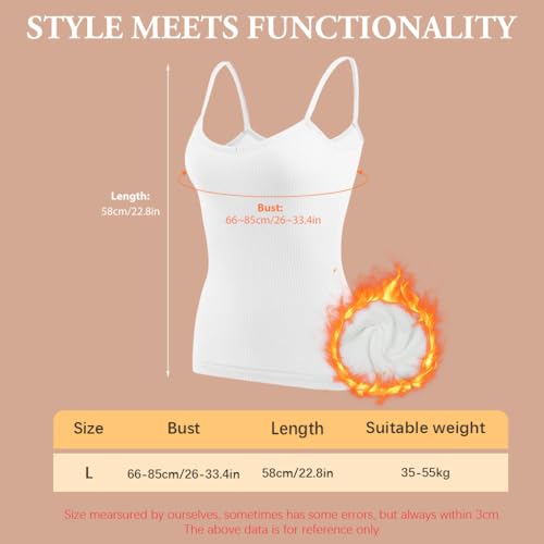 PALAY® Thermal Wear for Women Set V Neck Fleece Lined Thermal Top Winter Inner Wear Slim Fit Cotton Warmer Underwear Tops Camisole Thermals Comfy Stretchy Base Layer Vest Thermal for Women - White - Image 2