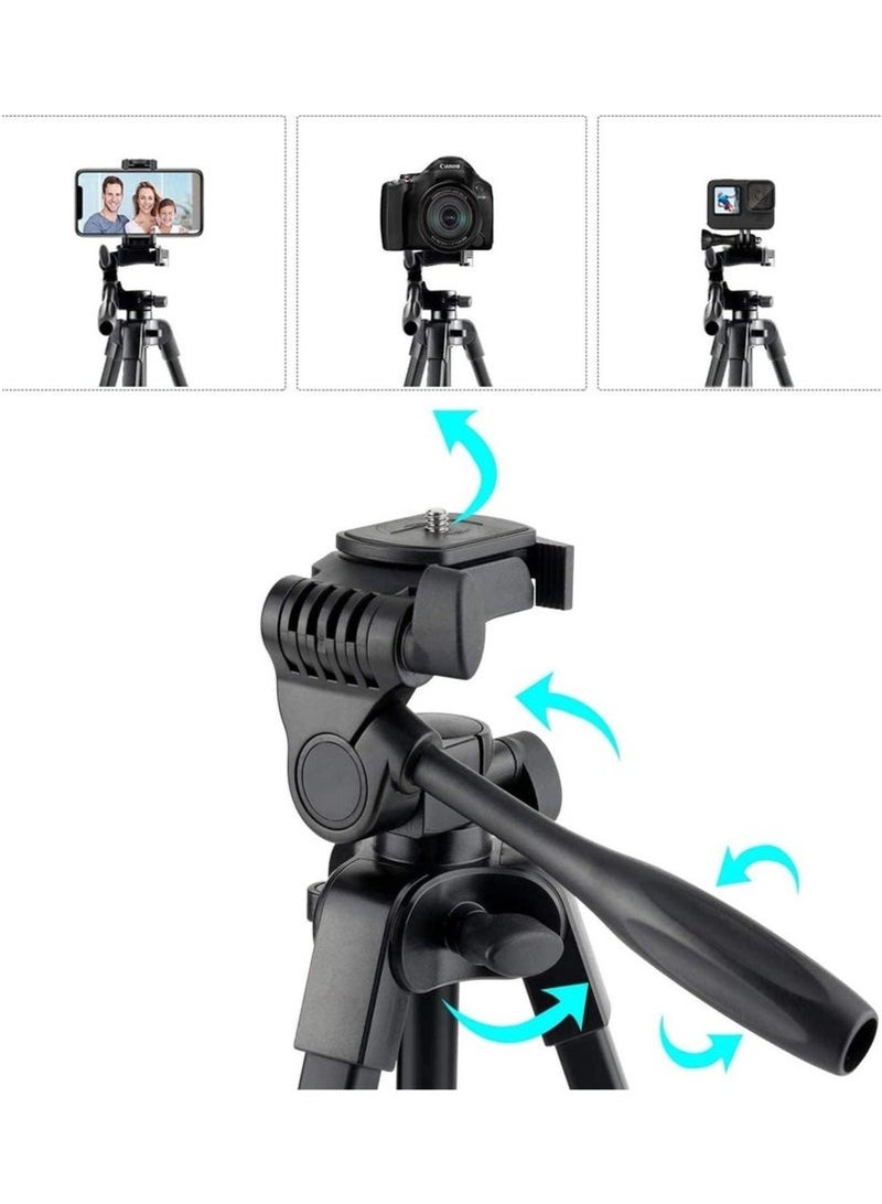 Tripod Flexible, 130cm Extendable Mobile Tripod Stand with Wireless Remote and Clip,Universal Aluminum Alloy Tripod for Video Selfie, Recording,Travel Camera Tripod Lightweight