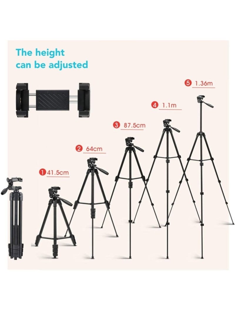 Tripod Flexible, 130cm Extendable Mobile Tripod Stand with Wireless Remote and Clip,Universal Aluminum Alloy Tripod for Video Selfie, Recording,Travel Camera Tripod Lightweight