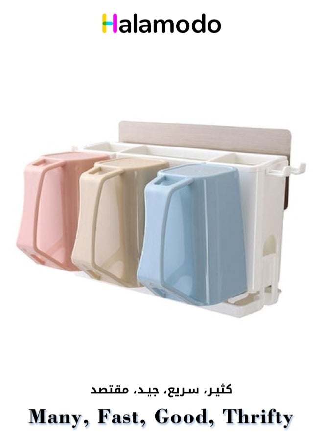 طقم أكواب فرشاة الأسنان مكون من 4 قطع، متعدد الألوان 17 × 15 × 28 سم، مجموعة أكواب لفرشاة الأسنان للحمام مثبتة على الحائط - Image 1