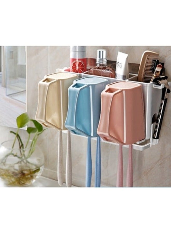 طقم أكواب فرشاة الأسنان مكون من 4 قطع، متعدد الألوان 17 × 15 × 28 سم، مجموعة أكواب لفرشاة الأسنان للحمام مثبتة على الحائط - Image 2