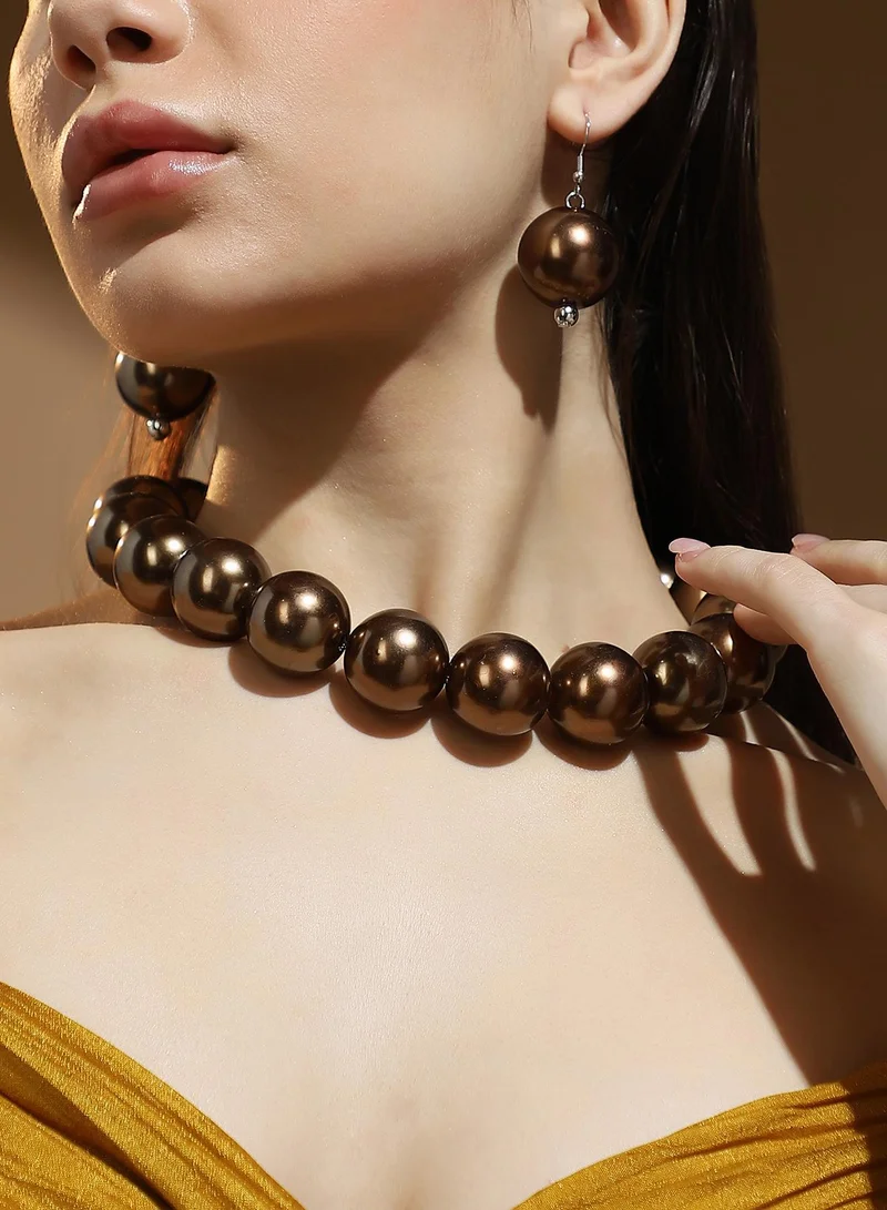 SOHI SOHI Women's The Cacao Jewellery Set For Party Wear | Chocolate Brown Colour | Acrylic Material | Lobster Clasp Closure | Artificial Bead Jewellery Set | Statement Necklace & Drop Earrings For Women & Girls