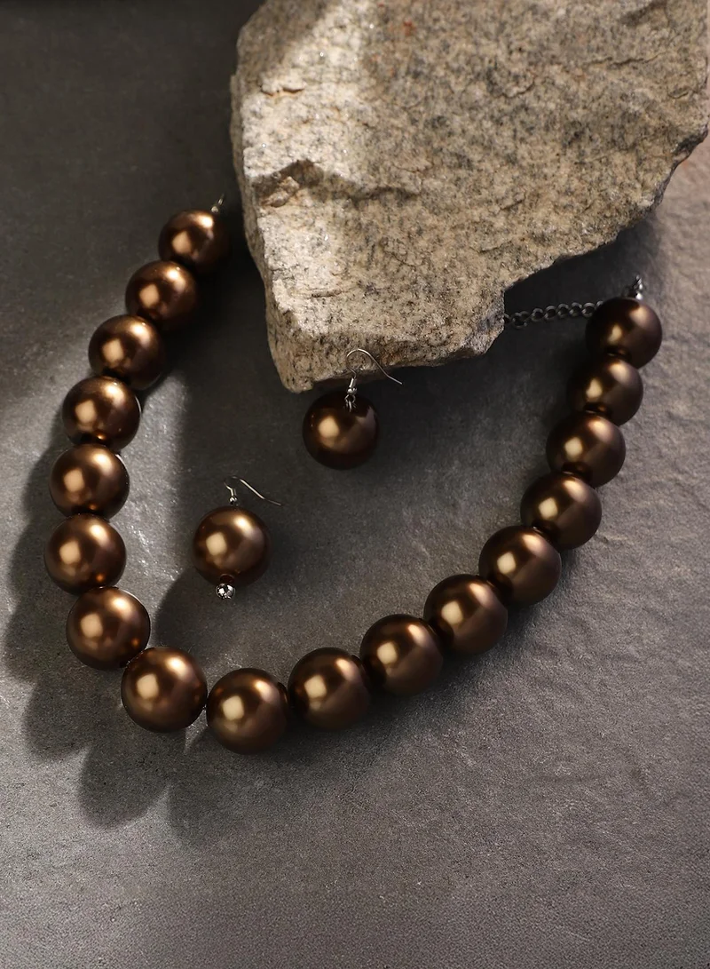 SOHI SOHI Women's The Cacao Jewellery Set For Party Wear | Chocolate Brown Colour | Acrylic Material | Lobster Clasp Closure | Artificial Bead Jewellery Set | Statement Necklace & Drop Earrings For Women & Girls