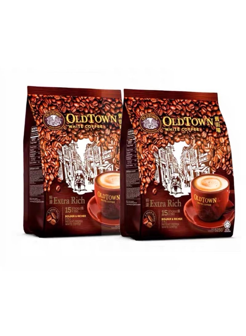 OLDTOWN, 3 in 1, Instant white coffee, Extra Rich, 2packs, 525g (35g*15) - Image 1