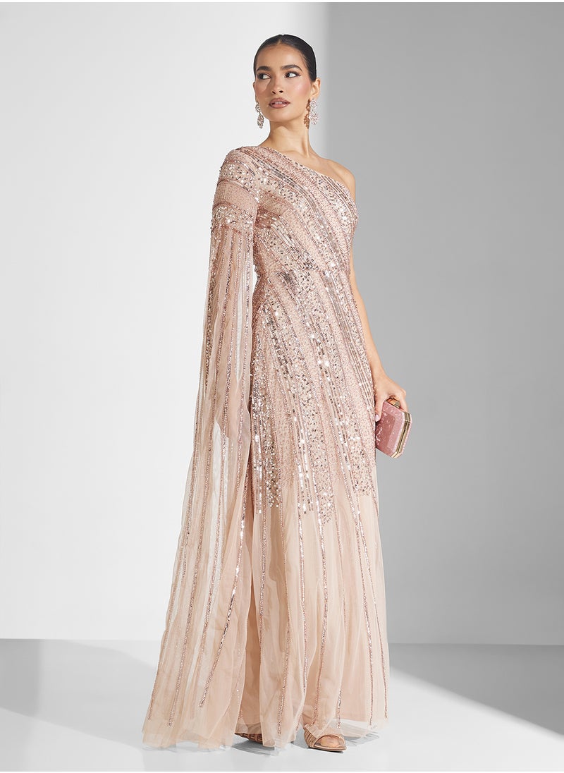 Amelia Rose - One Shoulder Sequin Maxi Dress - Image 1