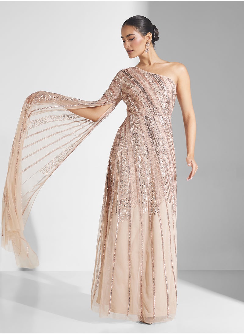 Amelia Rose - One Shoulder Sequin Maxi Dress - Image 1