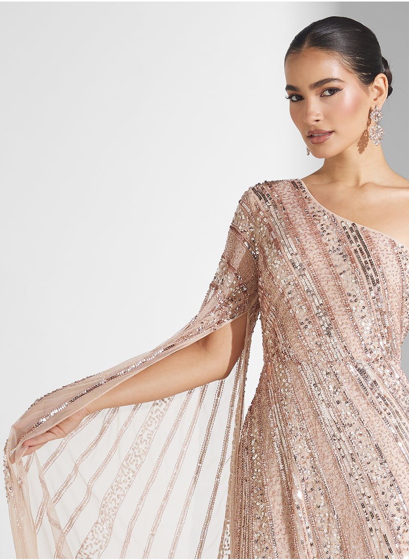 Amelia Rose - One Shoulder Sequin Maxi Dress - Image 1