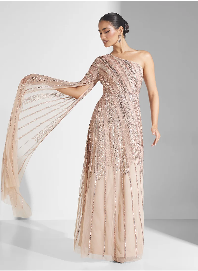 اميليا روز One Shoulder Sequin Maxi Dress