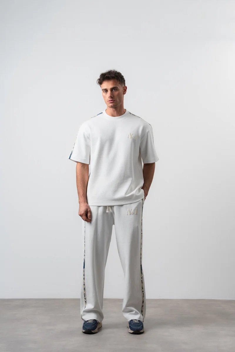 Respire Men's No. 1 Striped Detail Regular Fit T-Shirt and Pants Set, Ecru