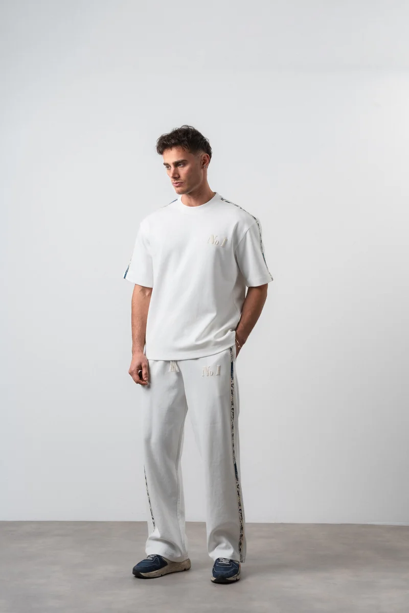 Respire Men's No. 1 Striped Detail Regular Fit T-Shirt and Pants Set, Ecru