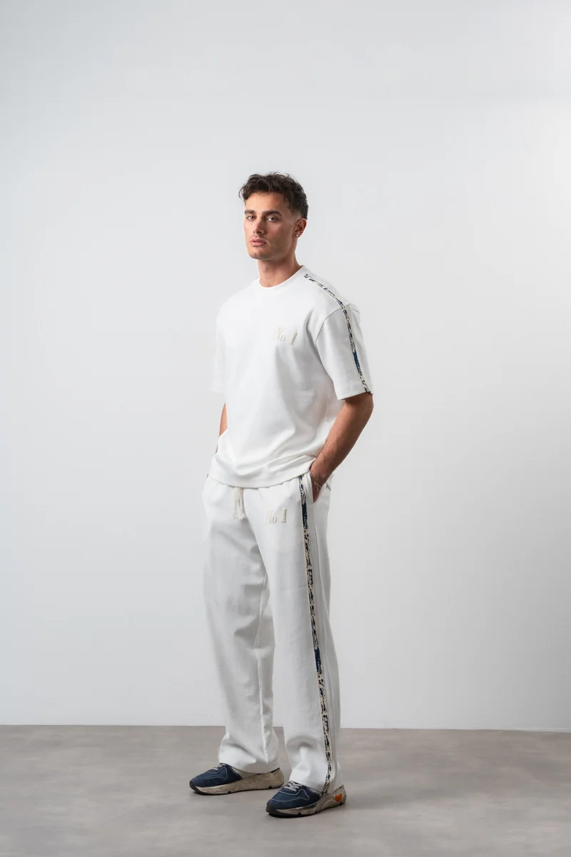 Respire Men's No. 1 Striped Detail Regular Fit T-Shirt and Pants Set, Ecru