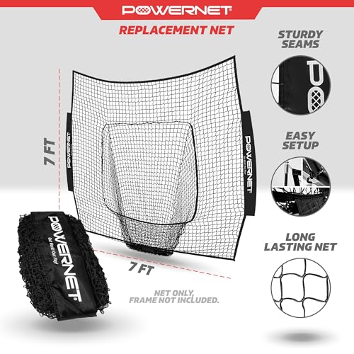 PowerNet Baseball & Softball 7x7 FT Net Replacement, Durable Baseball Screens for Batting & Pitching, Heavy Duty Knotless Netting in Team Colors, NET ONLY (Black) - Image 3