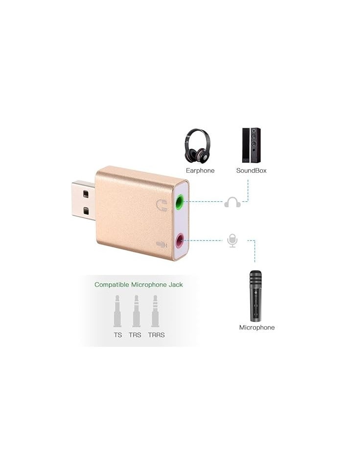 ماركة غير محددة محول صوت USB من الألومنيوم، محول صوت ستيريو خارجي من سبائك الألومنيوم USB افتراضية HIFI Magic Voice 7.1 مع سماعات رأس وميكروفون  - Image 2
