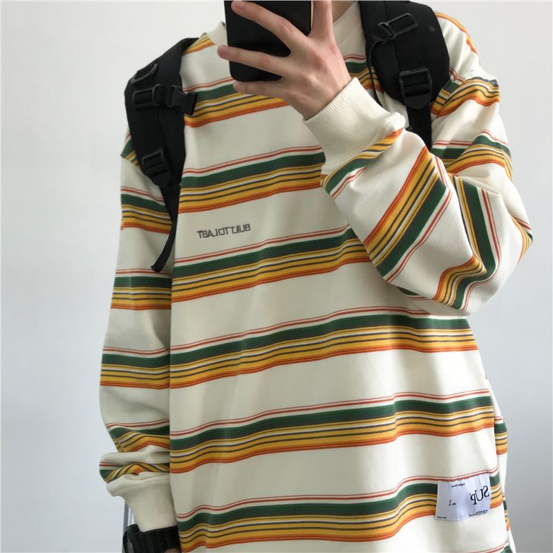 Generic Korean INS Bold Stripe Casual Hoodie Unisex yellow high-end