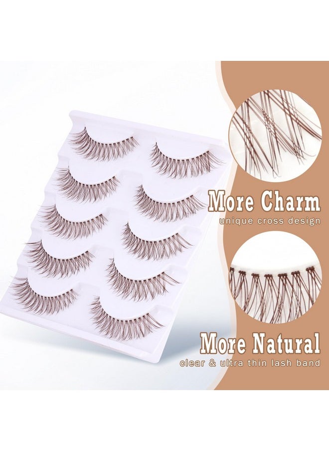 Newcally - Brown Lashes Natural Look Cat Eye Lashes Brown Eyelashes Faux Mink False Lashes Wispy Volume C Curl Short False Eyelashes with Clear Band by Newcally - Image 1