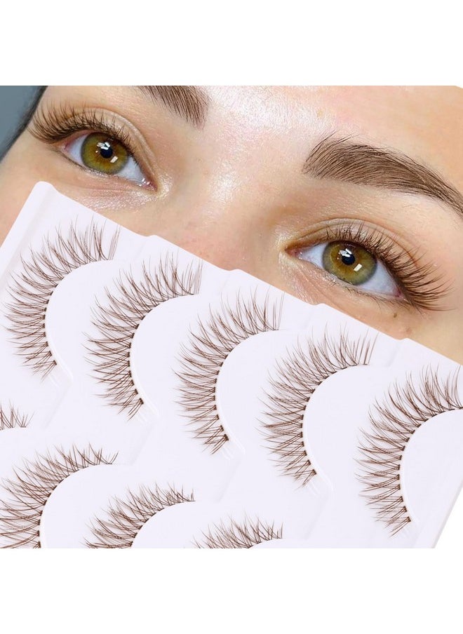 Newcally - Brown Lashes Natural Look Cat Eye Lashes Brown Eyelashes Faux Mink False Lashes Wispy Volume C Curl Short False Eyelashes with Clear Band by Newcally - Image 1
