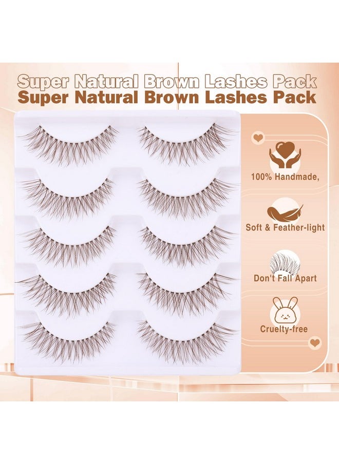 Newcally - Brown Lashes Natural Look Cat Eye Lashes Brown Eyelashes Faux Mink False Lashes Wispy Volume C Curl Short False Eyelashes with Clear Band by Newcally - Image 1