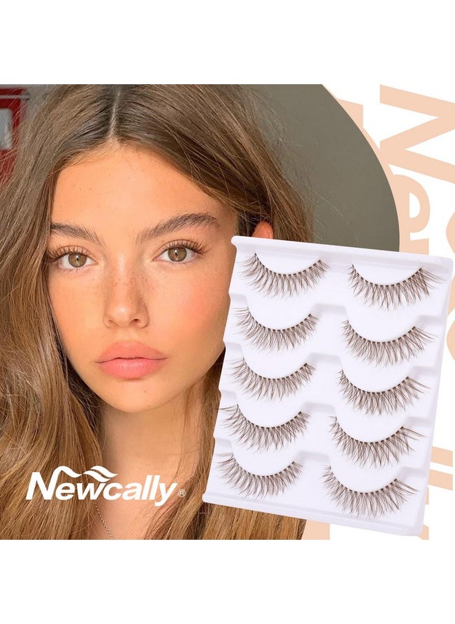 Newcally - Brown Lashes Natural Look Cat Eye Lashes Brown Eyelashes Faux Mink False Lashes Wispy Volume C Curl Short False Eyelashes with Clear Band by Newcally - Image 1
