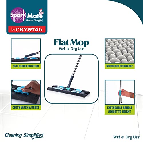 Sparkmate By Crystal Flat Microfiber Mop for Wet and Dry Cleaning, Detachable and Extendable Handle - Image 2