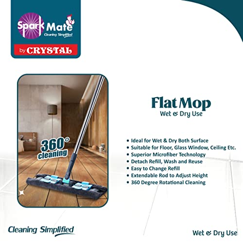 Sparkmate By Crystal Flat Microfiber Mop for Wet and Dry Cleaning, Detachable and Extendable Handle - Image 4