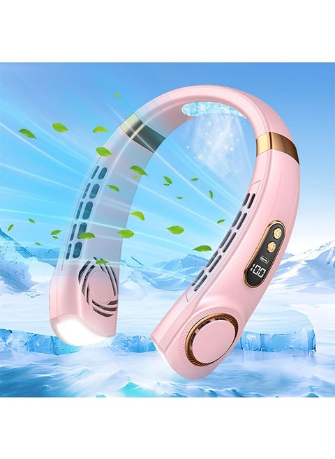 Neck Air Conditioner, Portable Neck Fan with borneol Cooling Airflow Bladeless USB Neck Fans Portable Recharge with 5 Speeds, LED Display, Personal Fan for Outdoor Travel Indoor（Pink）