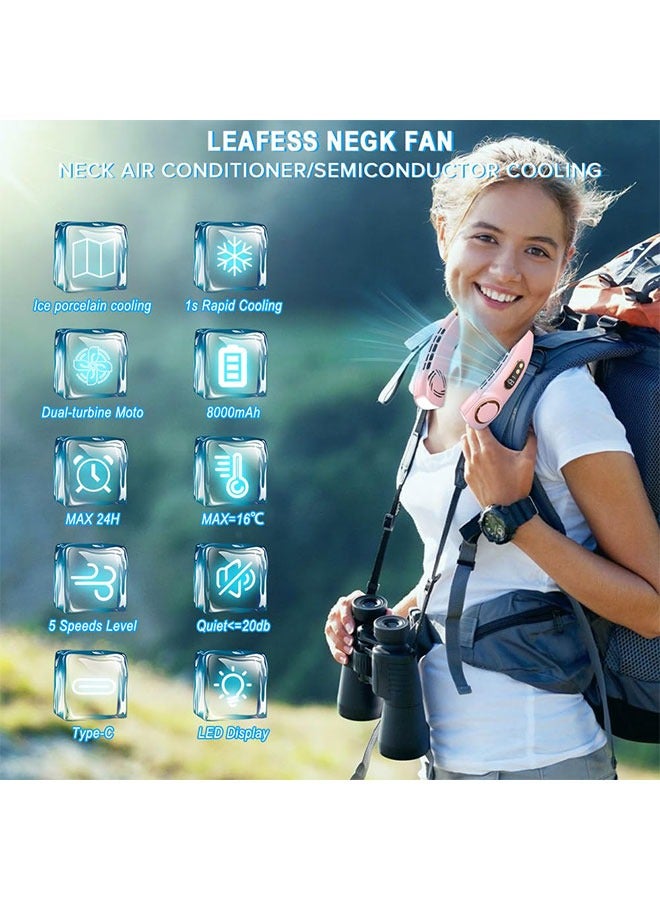 وايينيي مكيف هواء للرقبة، مروحة رقبة محمولة مع تدفق هواء مبرد بالكافور بدون شفرات، مروحة رقبة USB قابلة للشحن بخمس سرعات، شاشة LED، مروحة شخصية للسفر في الهواء الطلق والاستخدام الداخلي (وردي) - Image 3