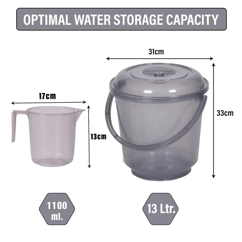 Urbane Home Urbane Home Set of 10 Bathroom Combo Set 5 Piece Bucket13 L 5 Piece Mug1100 ml Bathing Set Modern Bathroom Accessories Set Bathroom Combo Set Transparent Gray  - Image 3