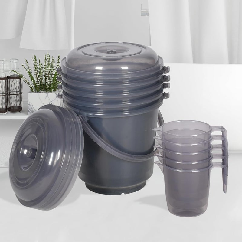 Urbane Home Urbane Home Set of 10 Bathroom Combo Set 5 Piece Bucket13 L 5 Piece Mug1100 ml Bathing Set Modern Bathroom Accessories Set Bathroom Combo Set Transparent Gray  - Image 1