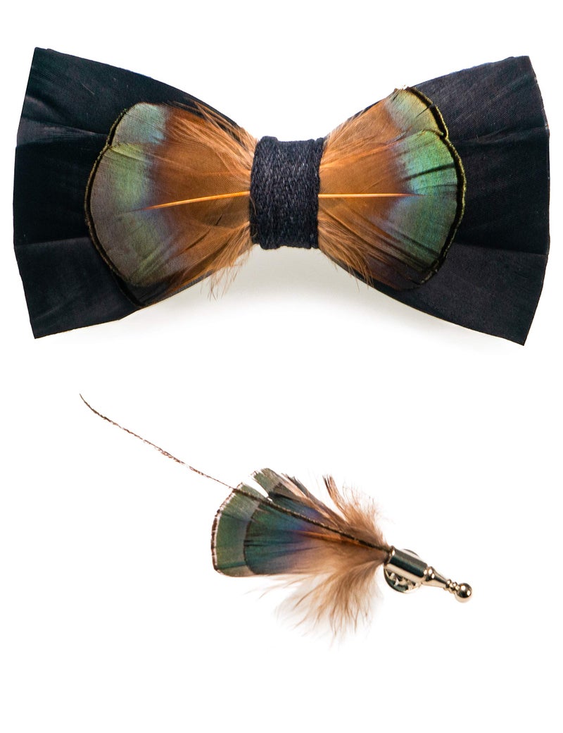 RBOCOTT Feather Pre-tied Bow tie Leather Bowtie and Brooch Sets for Men(8) - Image 1