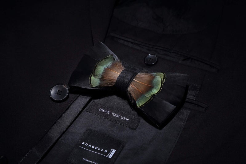 RBOCOTT Feather Pre-tied Bow tie Leather Bowtie and Brooch Sets for Men(8) - Image 3