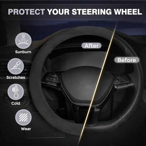 FLORICH Car Steering Wheel Cover Winter, Microfiber Suede Steering Wheel Covers with Anti-Slip Lining, Breathable Elastic Car Steering Wheel Protector Soft, Universal Standard Size 14-15 inch - Image 4
