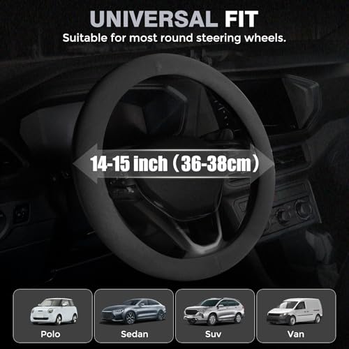 FLORICH Car Steering Wheel Cover Winter, Microfiber Suede Steering Wheel Covers with Anti-Slip Lining, Breathable Elastic Car Steering Wheel Protector Soft, Universal Standard Size 14-15 inch - Image 3