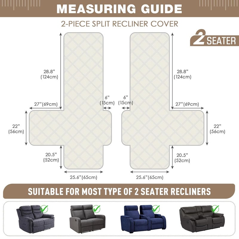 TAOCOCO 100 Waterproof Loveseat Recliner Cover Non Slip Split Recliner Couch Cover with Elastic Straps Pocket Washable Reclining Sofa Cover Furniture Protector for Kids Dogs Pets2 SeaterCream - Image 5