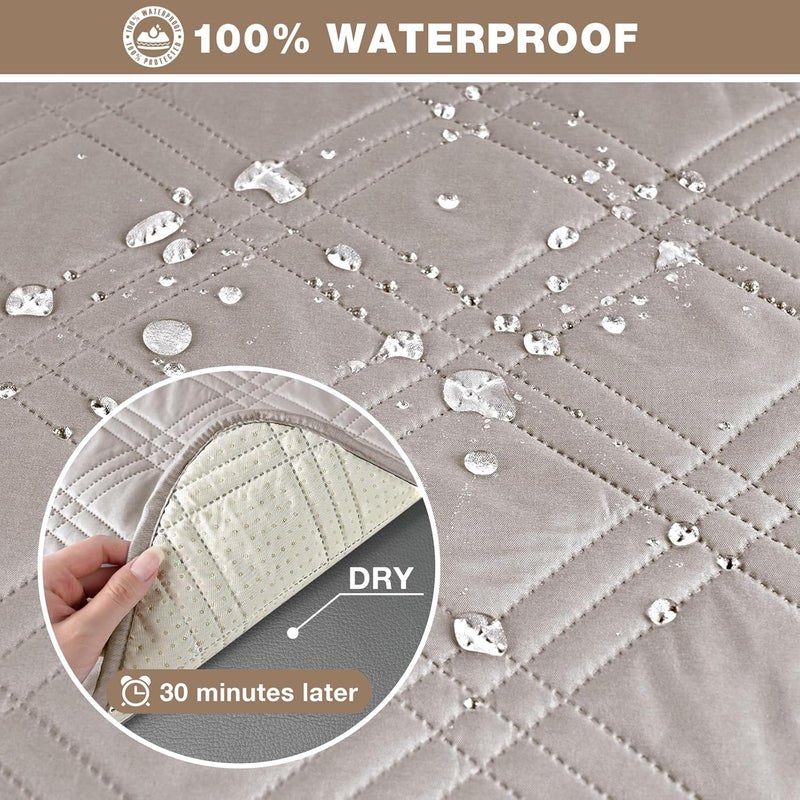 TAOCOCO 100 Waterproof Loveseat Recliner Cover Non Slip Split Recliner Couch Cover with Elastic Straps Pocket Washable Reclining Sofa Cover Furniture Protector for Kids Dogs Pets2 SeaterCream - Image 3