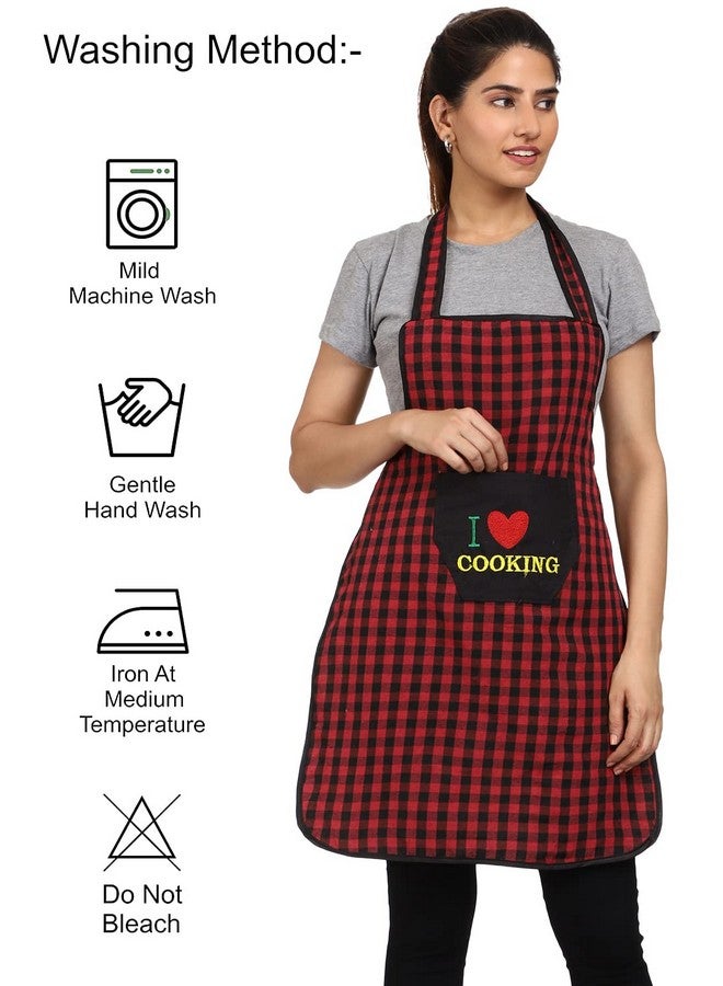 JMi Cotton Checkered Design Waterproof Apron with Multipurpose Front Large Embroidered Pocket Pack of 2 (W RED YELLOW) - Image 3