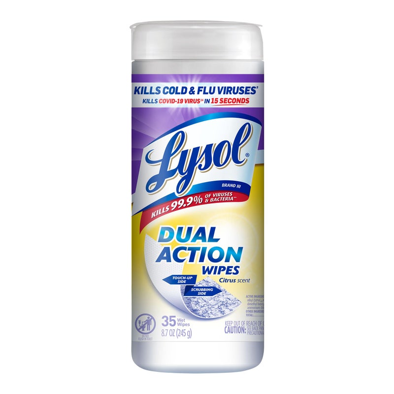 Lysol Dual Action, Disinfecting Wipes, Citrus, Blue 35Ct - Image 1