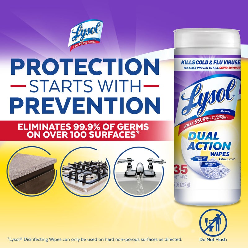 Lysol Dual Action, Disinfecting Wipes, Citrus, Blue 35Ct - Image 4