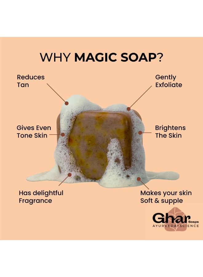 GHAR SOAPS Magic Soap Sandal Wood And Saffron Bath Soap For Glowing Brightening And Refreshing Skin Natural & Paraben Free| Deeply clean pores and remove dirt and grime (Pack of 1 (100 gm)) - Image 3