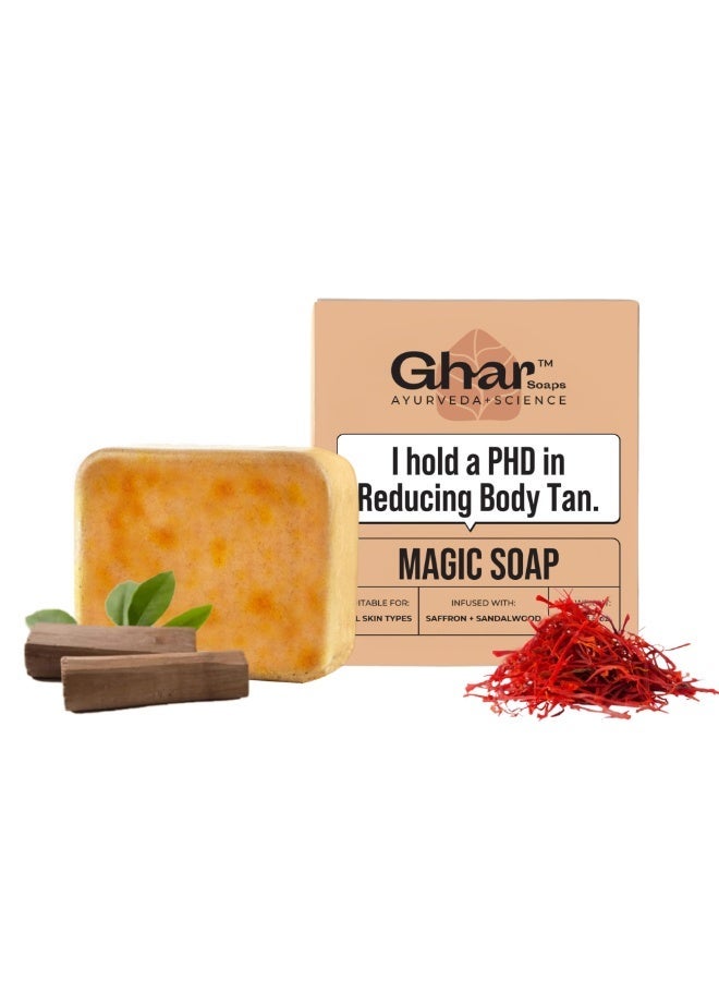 GHAR SOAPS Magic Soap Sandal Wood And Saffron Bath Soap For Glowing Brightening And Refreshing Skin Natural & Paraben Free| Deeply clean pores and remove dirt and grime (Pack of 1 (100 gm)) - Image 1