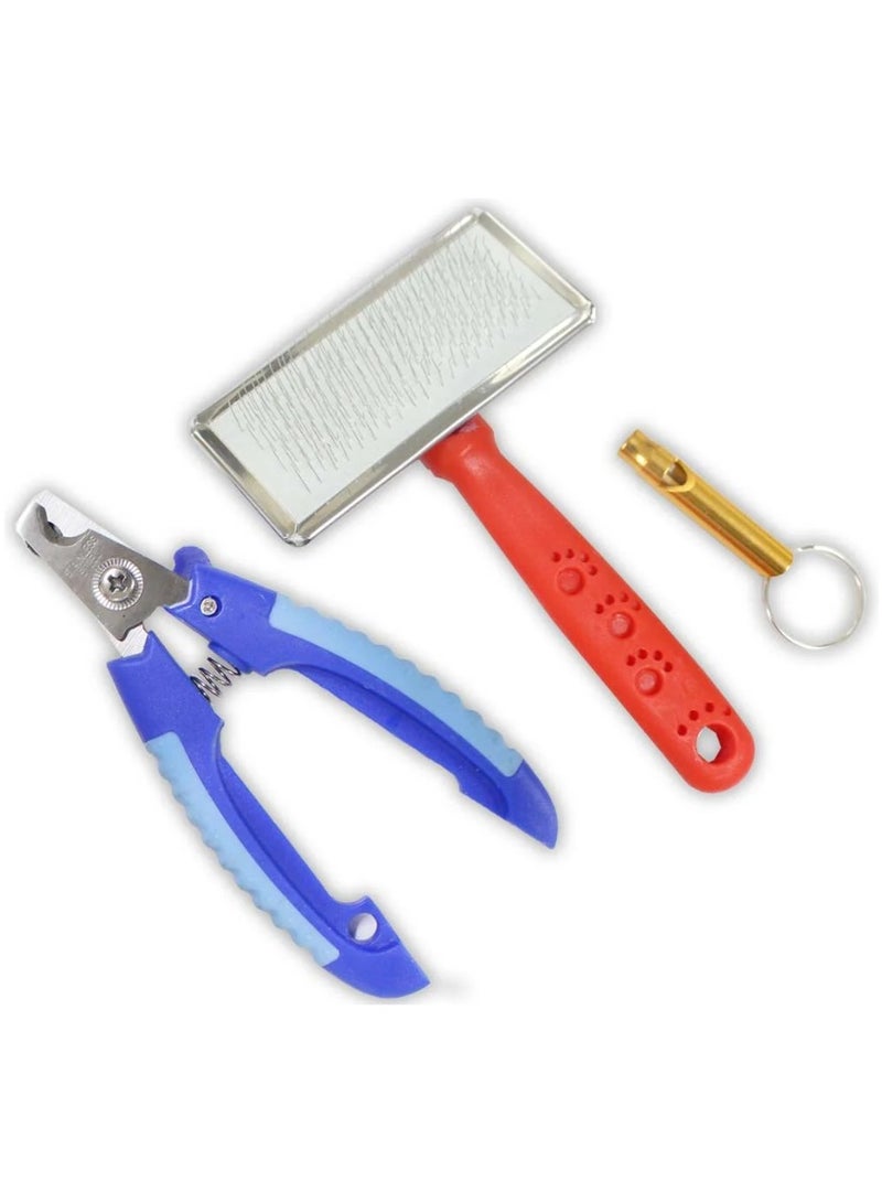 طقم عناية بالحيوانات الأليفة (فرشاة شعر، قصافة أظافر، صفارة) (ألوان مختلفة)