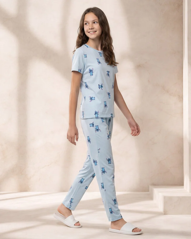Redtag Senior Girls Blue All Over Print Pajama Set
