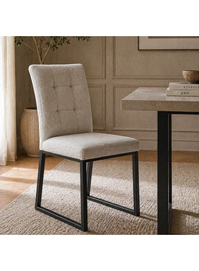 DANUBE HOME Midland Dining Chair Set of 2 With Fabric Upholstery |Sturdy Kitchen Dining Chairs Without Table | Single Seater Modern Design Furniture For Dining Room L47xW57xH92cm-Beige/Black - Image 4