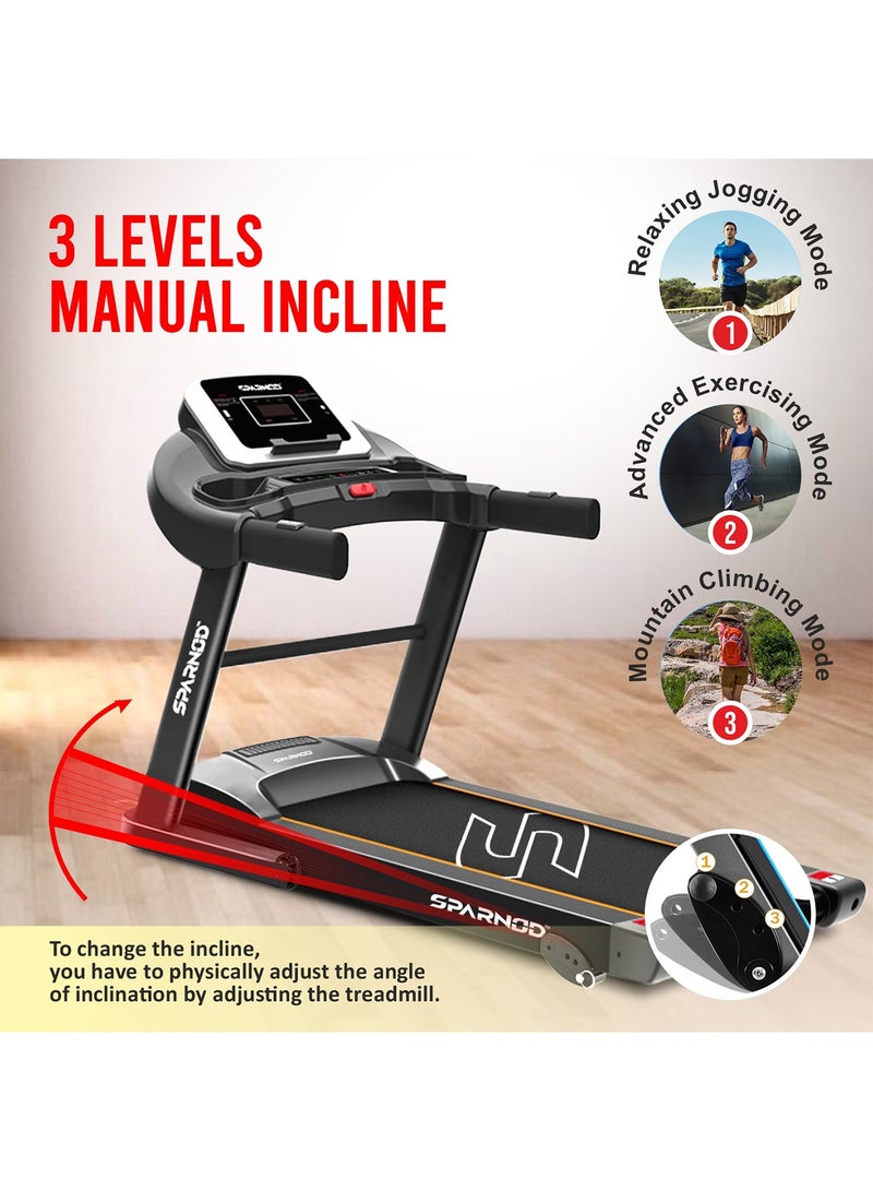 Sparnod Fitness STH-1250 (3 Hp Peak) Automatic Motorised Treadmill for Home Use | Speed-12Km/Hr | Max User Weight 100 Kg | Manual Incline | Installation Video Assistance | Warranty 1 Year - Image 2