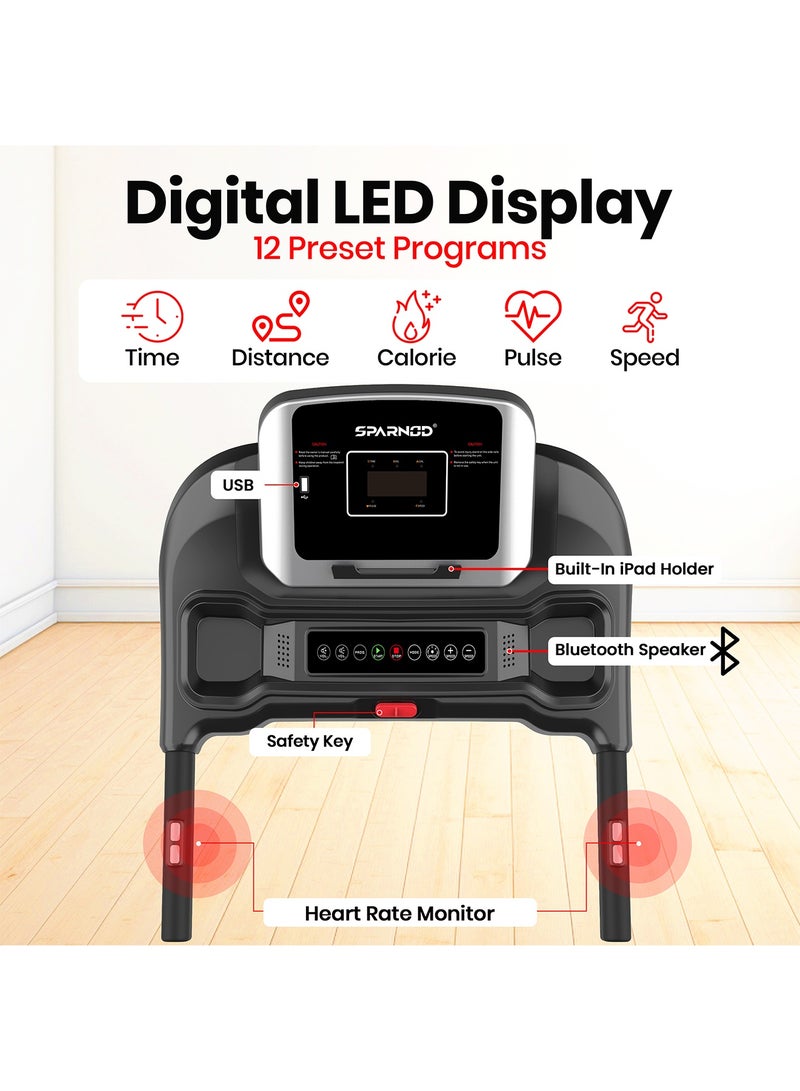 Sparnod Fitness جهاز مشي Sparnod Fitness STH-1250 (3 Hp Peak) أوتوماتيكي بمحرك للاستخدام المنزلي | السرعة 12 كم/ساعة | الحد الأقصى لوزن المستخدم 100 كجم | المنحدر اليدوي | مساعدة فيديو التثبيت | الضمان 1 سنة - Image 3