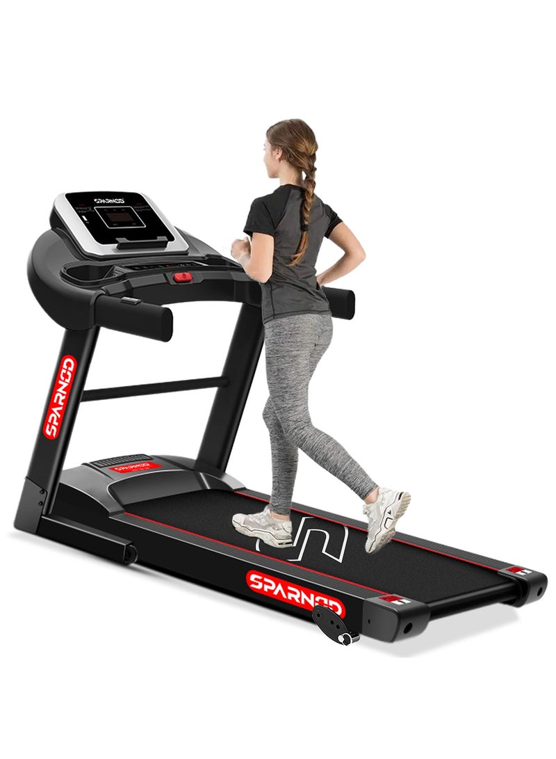 Sparnod Fitness جهاز مشي Sparnod Fitness STH-1250 (3 Hp Peak) أوتوماتيكي بمحرك للاستخدام المنزلي | السرعة 12 كم/ساعة | الحد الأقصى لوزن المستخدم 100 كجم | المنحدر اليدوي | مساعدة فيديو التثبيت | الضمان 1 سنة - Image 1