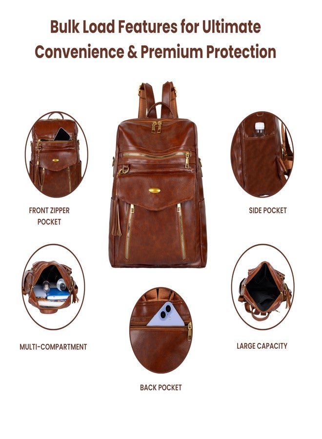 LATIQ MART PU Leather Anti-theft Women Backpack - Lightweight Water-Resistant Casual Ladies Travel Backpack with Multi-Pocket Mommy & Baby Nappy Storage Bag, Luxury Business Notebook Backapack (Brown) - Image 3